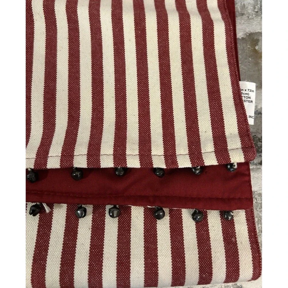Red Ticking Stripe Table Runner Beaded Trim Christmas Home Decor Centerpiece